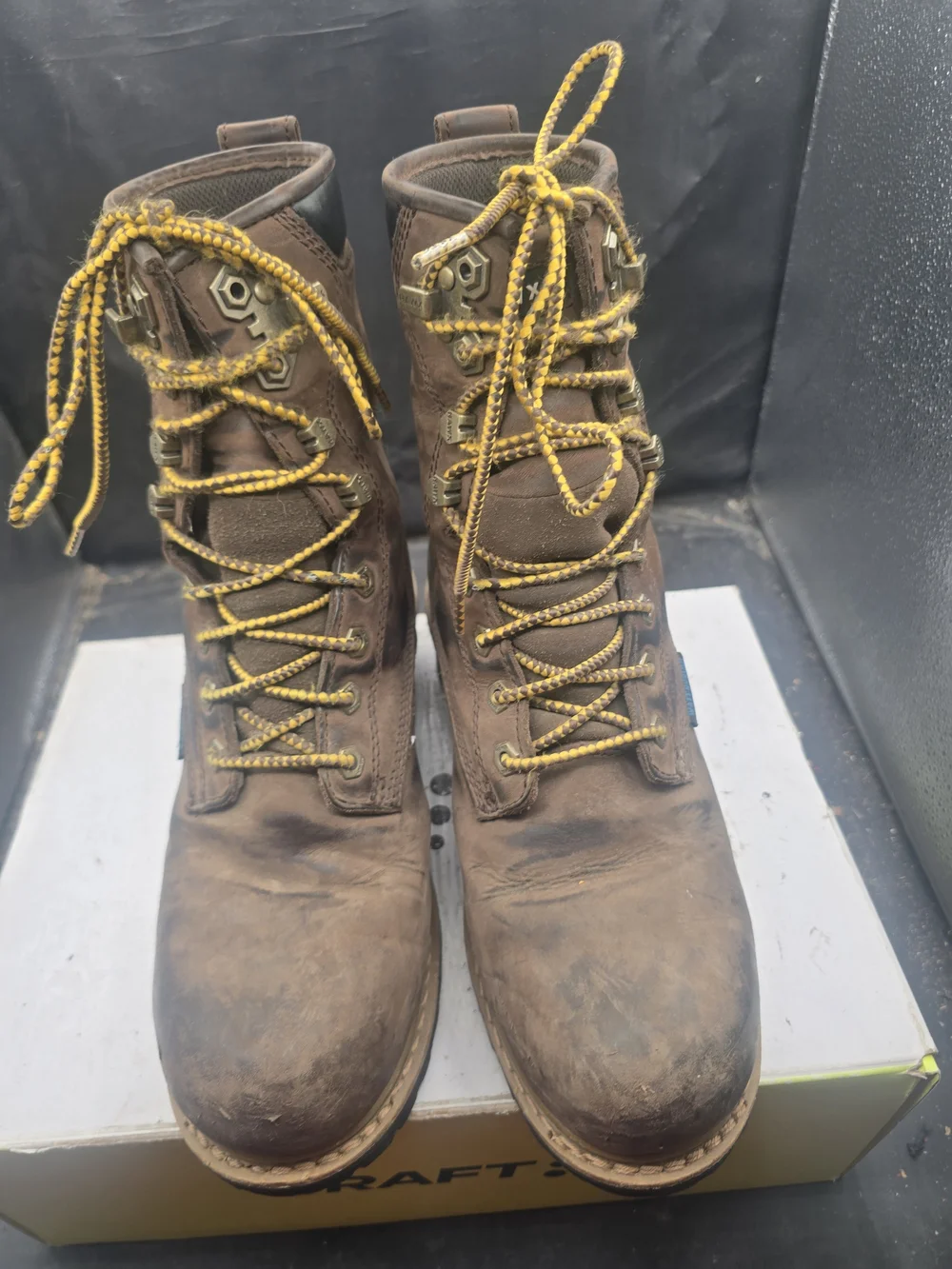 Hawke & Co Brown Leather Work Boots with Yellow Laces